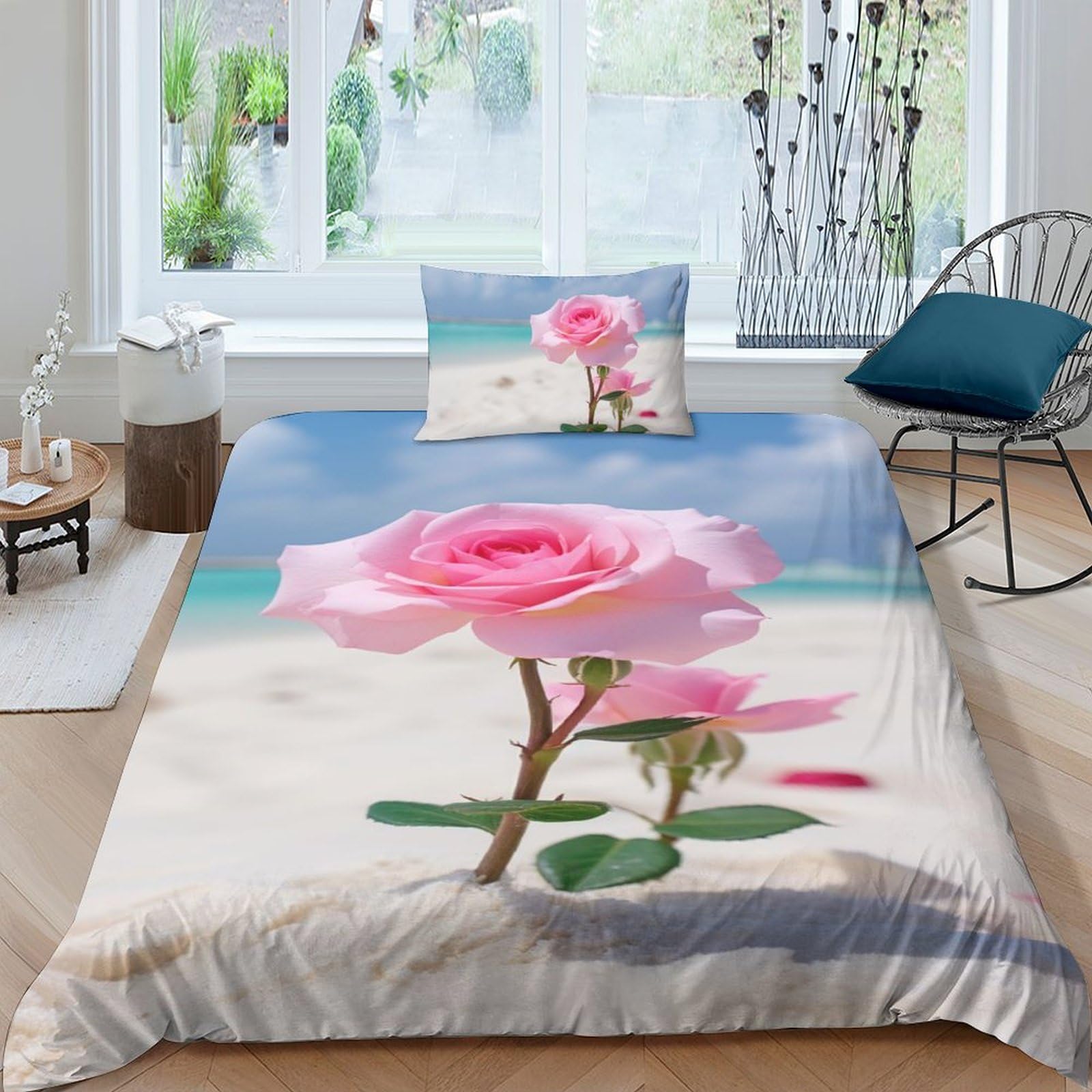 Housse de couette microfibre rose avec fermeture éclair 3D