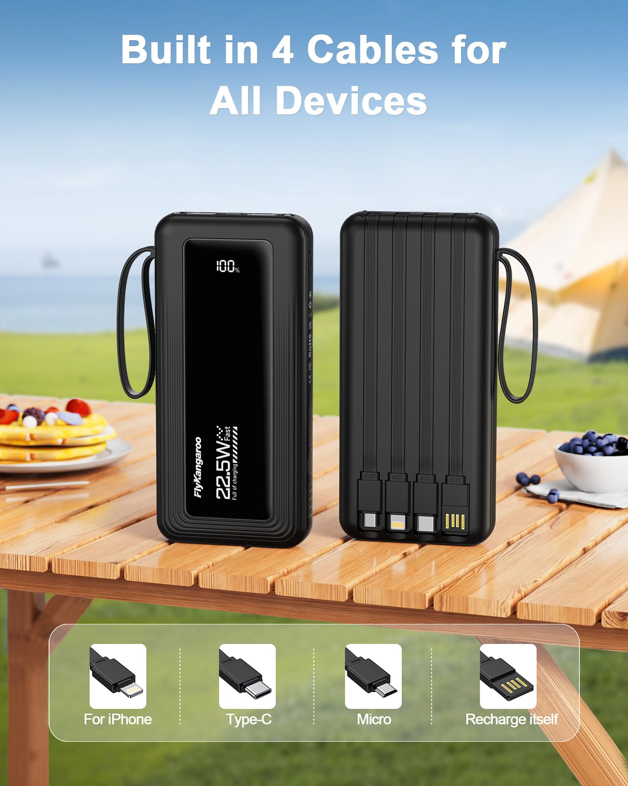 Caricatore portatile con cavi integrati, Banca di potere 10000mAh