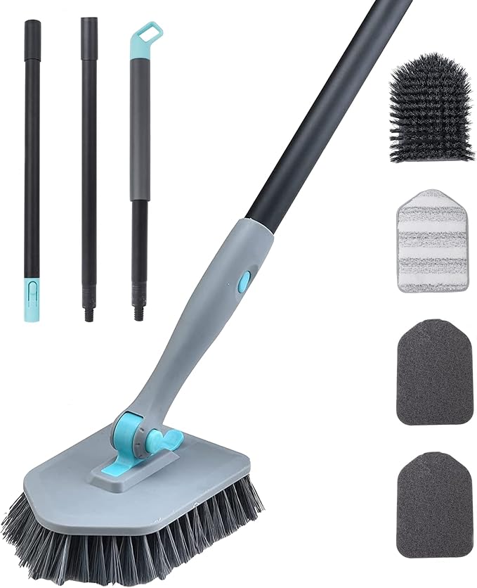 Aedcbaide 3 in 1 Shower Cleaning Brush, 50inch Long Handled Scrubbing