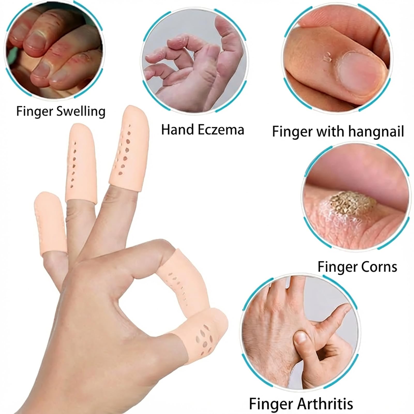 Doigtier Silicone pour Doigt - 14 Pièces Protege Doigt en Silicone Respirant Finger Sleeve Doigtiers en Gel, Protection pour Crevasses, Eczéma, Arthrose, Ampoules