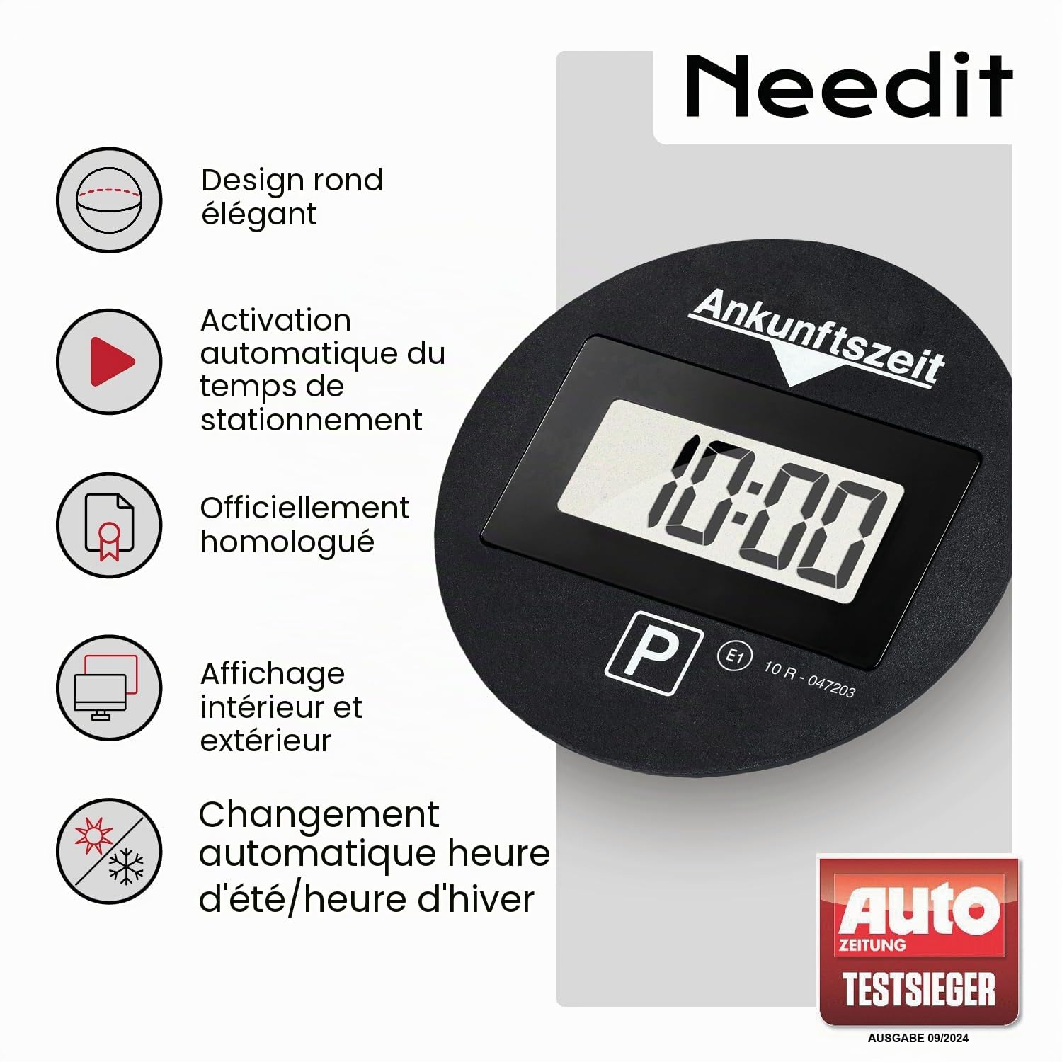 Needit Park Lite Disque de stationnement électrique avec Homologation de l'Office fédéral des transports Automobiles | Horloge de stationnement Automatique avec Activation Automatique I Disque de