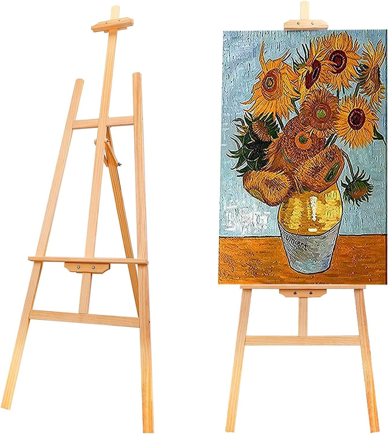 BOBBYQ 175CM Large Wooden Display Stand Artist Easel - Portable Lyrical Painting Frame, Beechwood Tripod for Art Display - Vertical School Easel