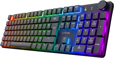 Trust Gaming GXT 868 Torix Clavier Mécanique sans Fil AZERTY Français, Clavier Gamer Rechargeable RGB 2.4GHz, Batterie 100 Heures, Commutateurs Huano Linéaires, Programmable, PC Portable