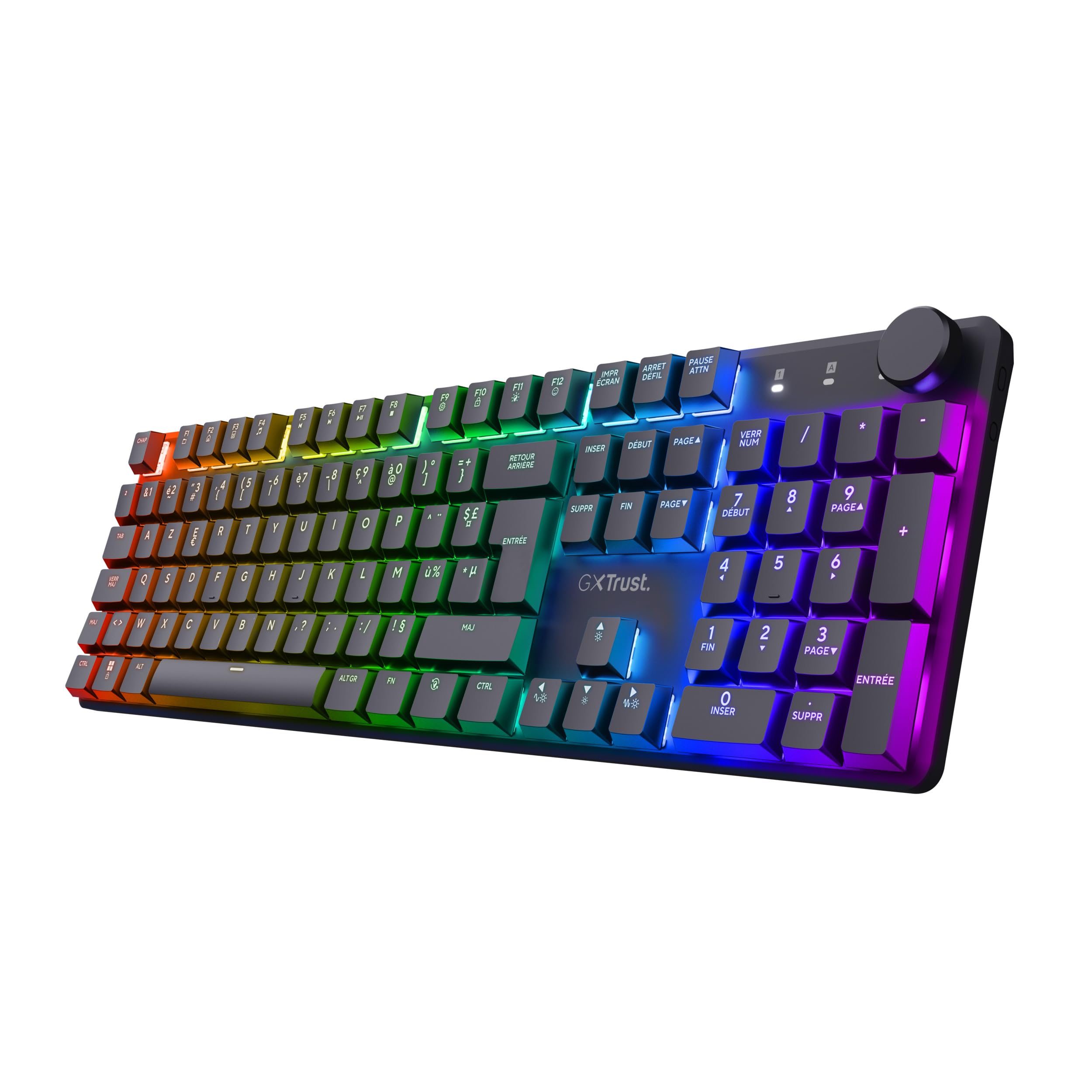 Trust Gaming GXT 868 Torix Clavier Mécanique sans Fil AZERTY Français, Clavier Gamer Rechargeable RGB 2.4GHz, Batterie 100 Heures, Commutateurs Huano Linéaires, Programmable, PC Portable
