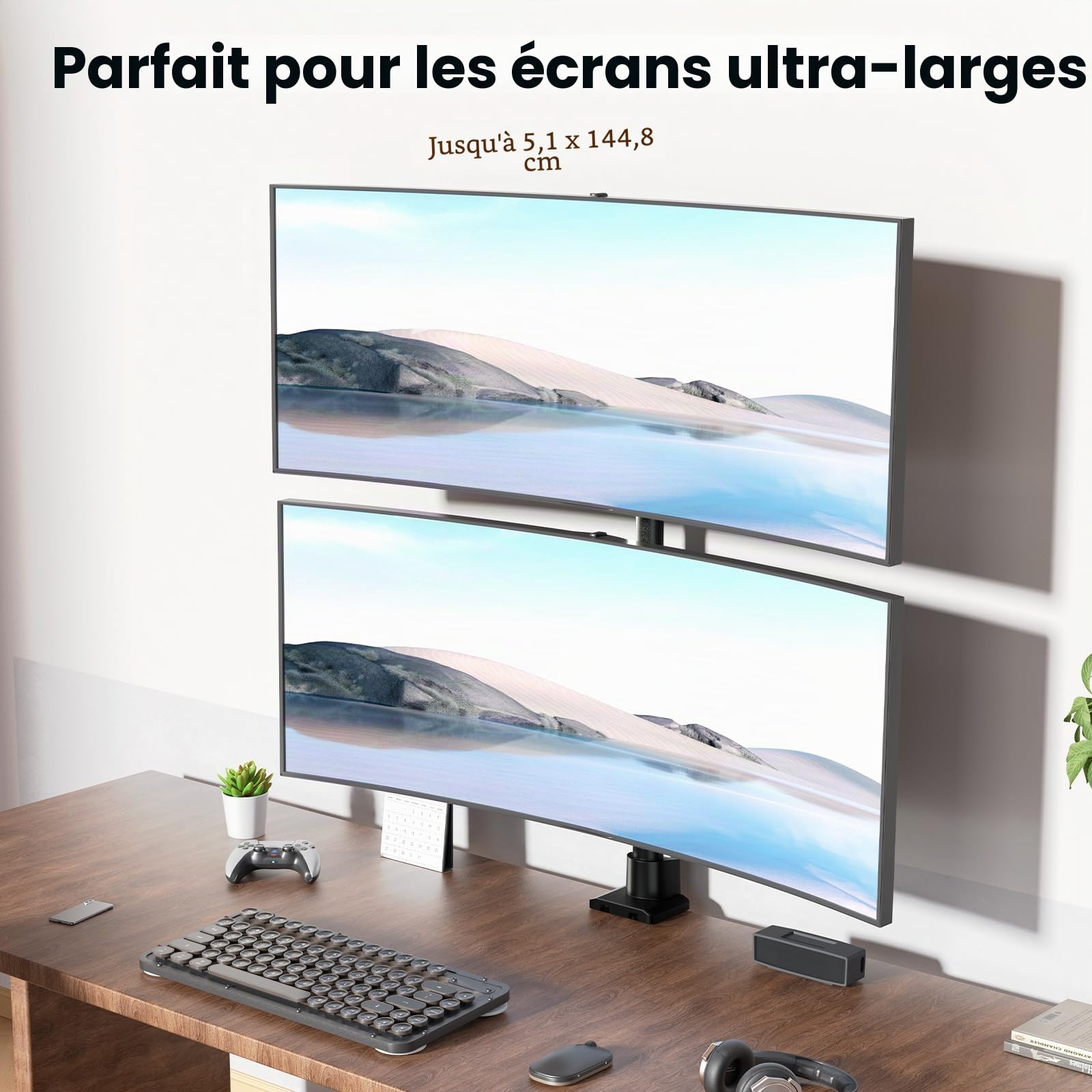 Support Double écran Vertical 24-57", 27kg/Bras, VESA 75/100