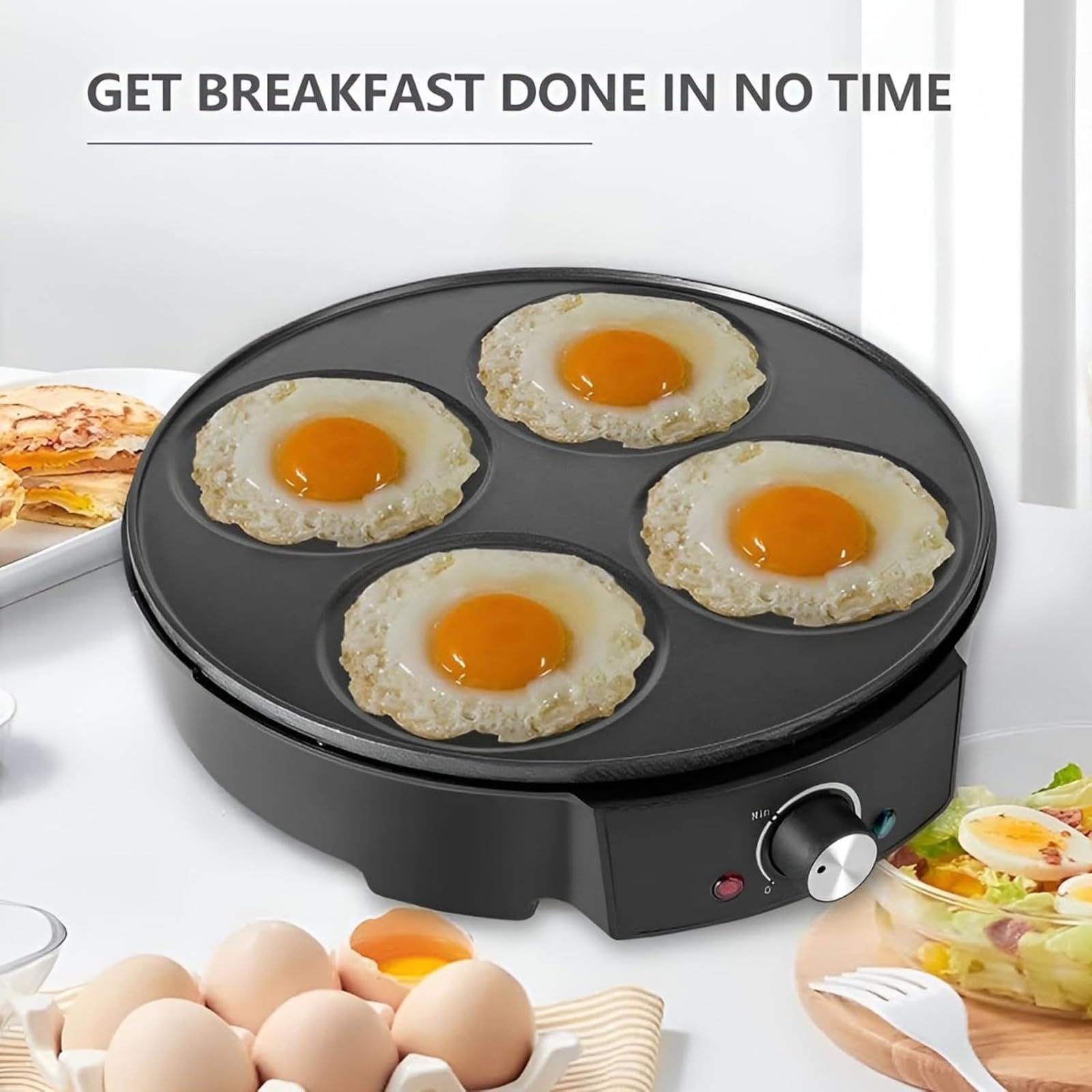Macchina per pancake elettrico a 4 fori, griglia per la colazione antiaderente | Rivestimento antiaderente per uso alimentare, riscaldamento uniforme Tubo riscaldante a forma di E, stampi da cucina ci
