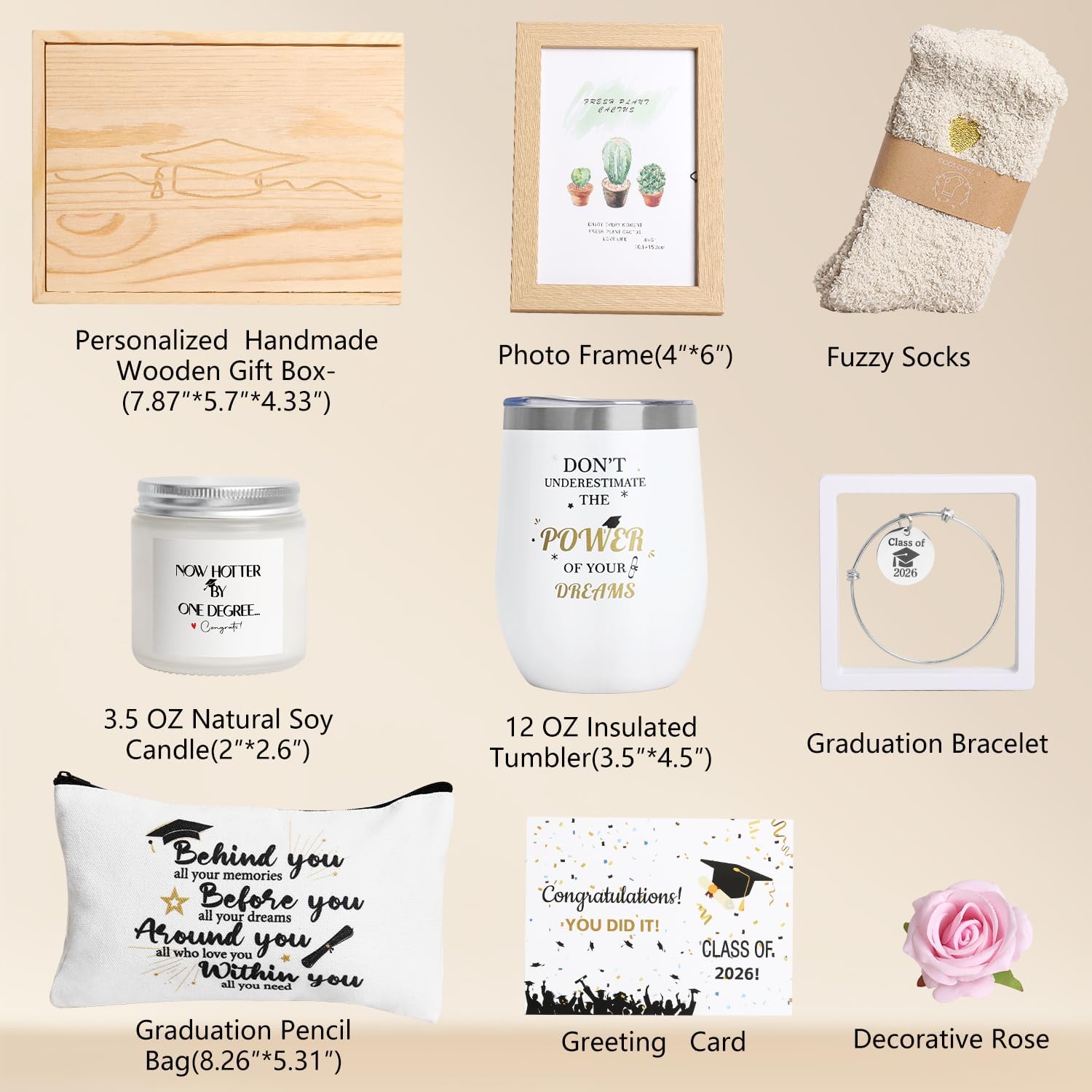 2026 Graduation Gifts,Congratulations Gifts for Her with 12 OZ Wine Tumbler,Candle,Frames,Keychain,Senior College Graduation Gifts for Daughter Son Niece Nephew,Personalized Makeup Bag for Friend