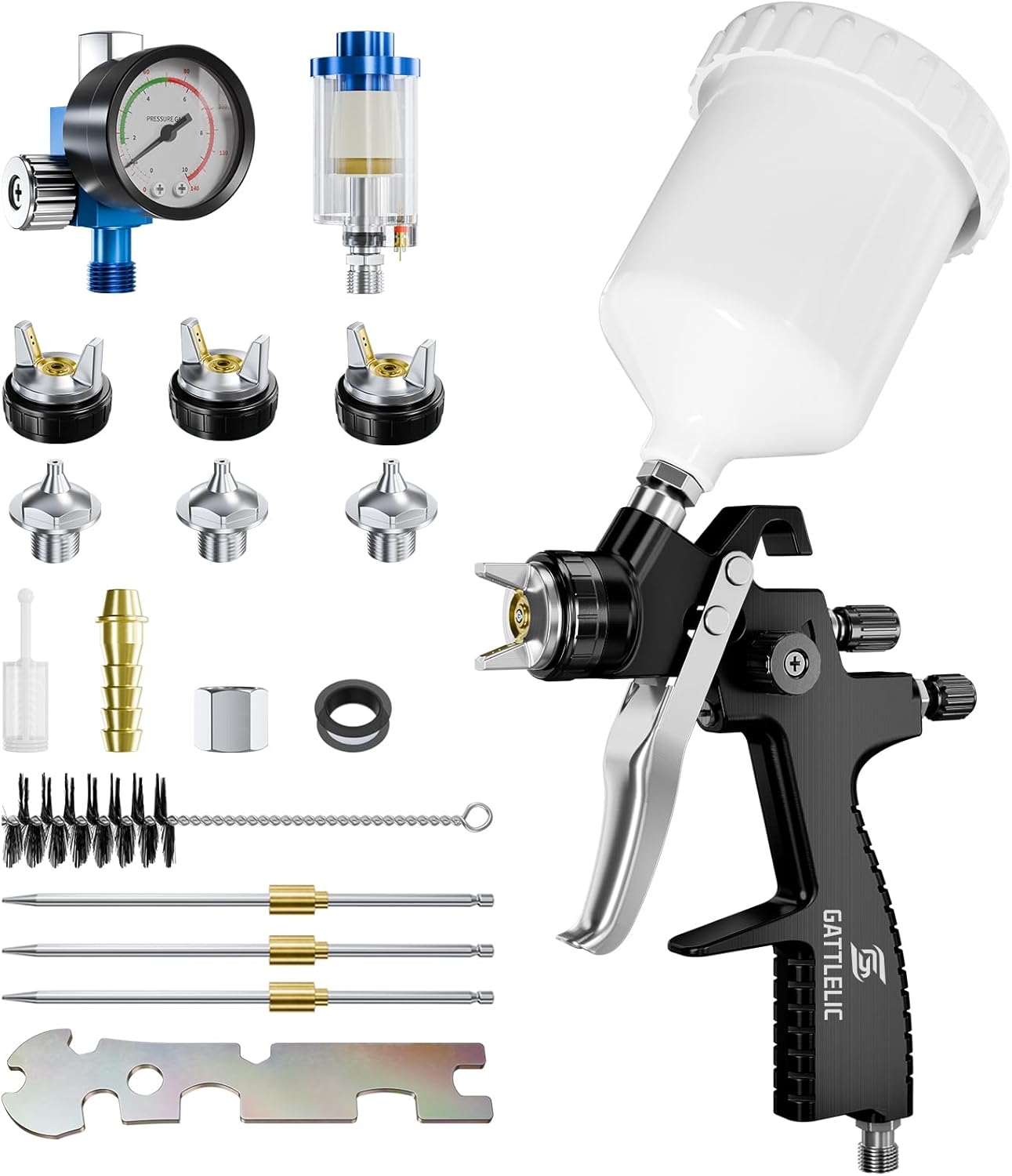 LVLP Air Spray Gun Premium Kit with 1.3/1.5/1.7mm Nozzle & Air