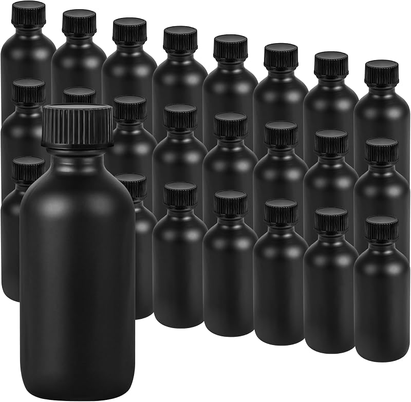 Frascos de vidro Boston Round com tampas, 60 mL, Black Frosted, Pacote com 24