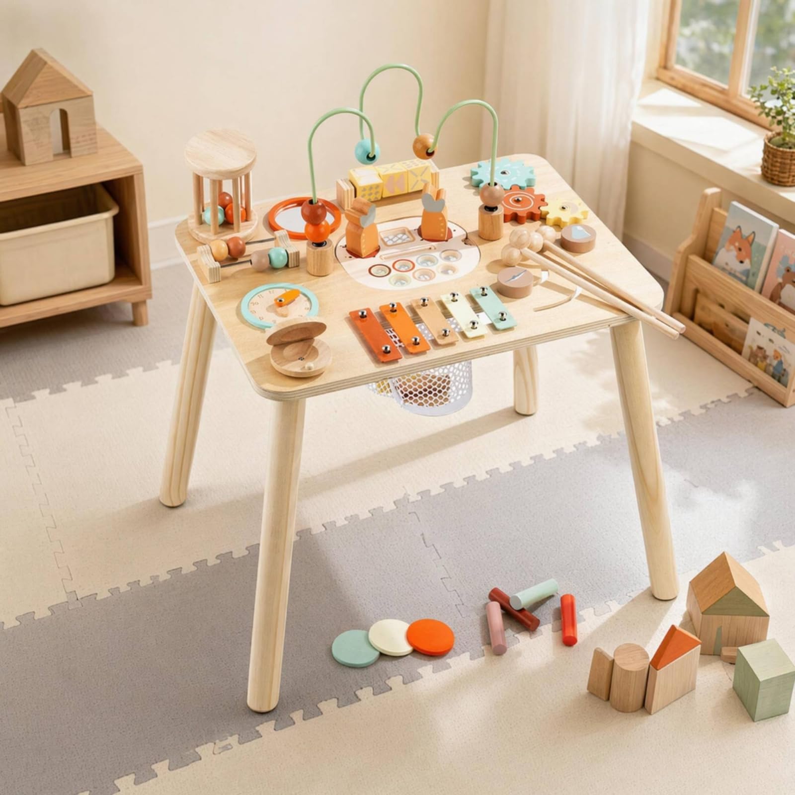 predolo Mesa Actividades Madera Pedagógico Tablero Motricidad Fina Xilófono Juguete Infantil para Niños Pequeños
