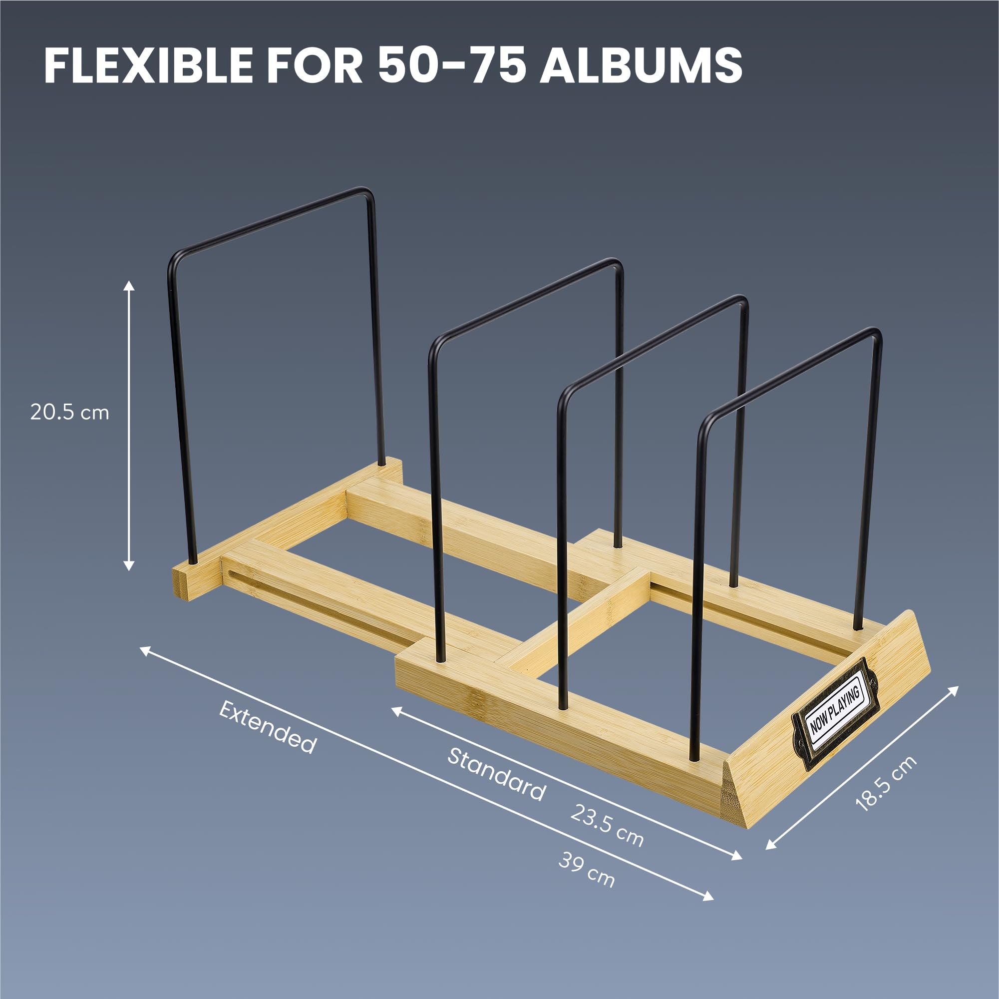 Big Fudge Porta Vinili da Mobile - Contenitore Porta Dischi Vinile - Portavinili Espandibile da 50 a 75 LP - Espositore Vinili - Vinyl Holder Elegante in Bambù