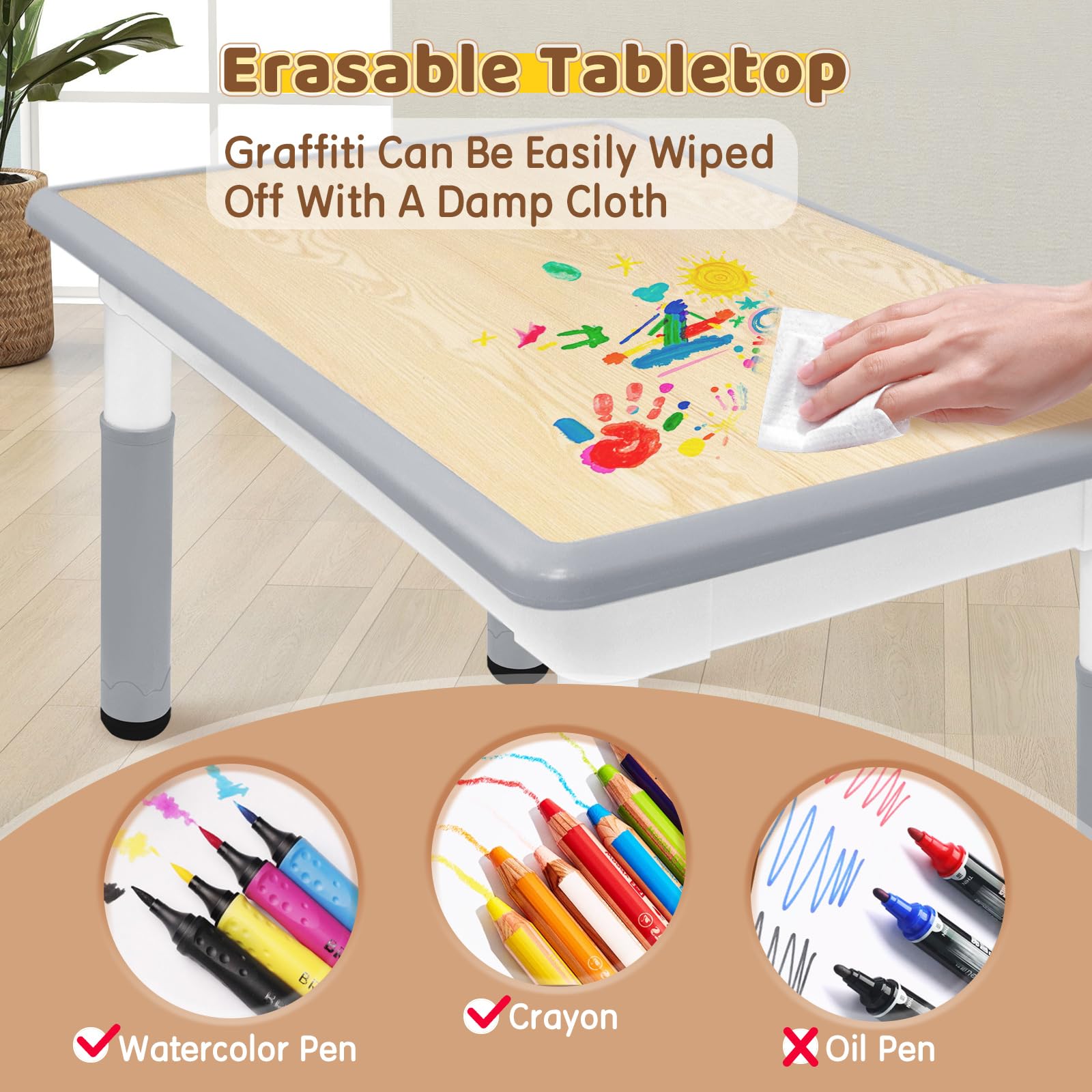 Kindersitzgruppe, HöHenverstellbar Kindertisch mit 2 StüHlen, Kinder Tisch Stuhl Set für Kinder Im Alter Von 2-10 Jahren, Plastic Kinderstuhl und Tisch, 100kg TragfäHigkeit (60×60cm)