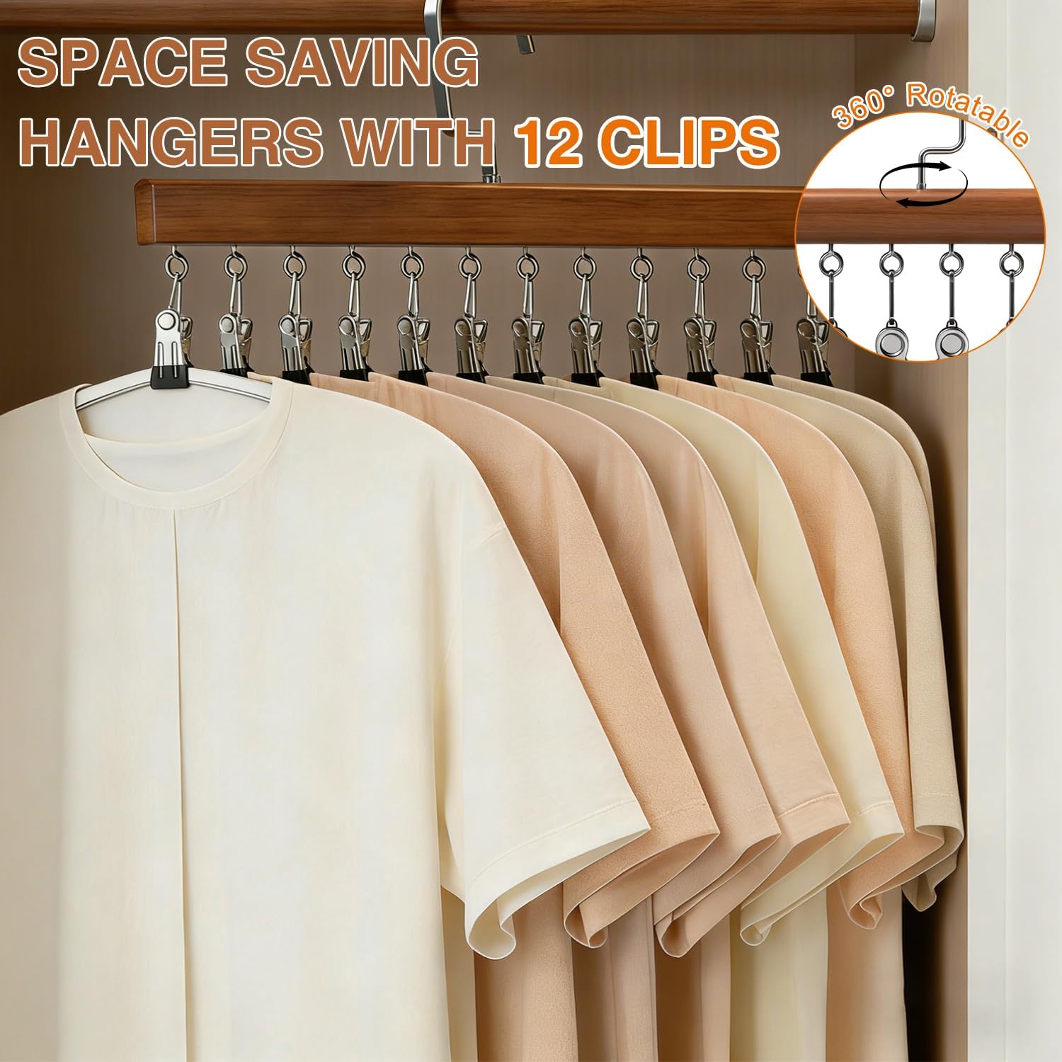2Pcs Closet Organizer with 10 Clips, Legging Hangers for Closet Organizer, 360° Rotating Metal Clips with Silicone Lining, Multi-Purpose Storage Hanger for Jeans Skirts Socks (Vintage)