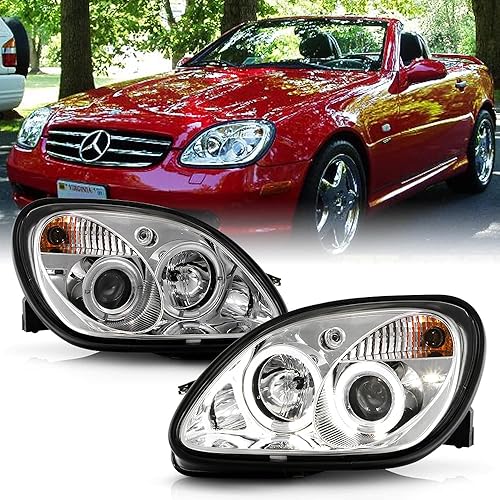 ACANII - For [Halogen Model] 1998-2004 Mercedes Benz R170 SLK230 SLK320 LED Halo Chrome Projector Headlights Headlamps
