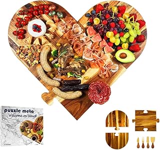 Large Charcuterie Board Set - 3 Pieces with Knife Set, Premium Acacia Wood Cheese Boards, Heart Shaped Serving Tray with Gift Box, Wedding & Bridal Shower Gift, Valentines Day Gifts