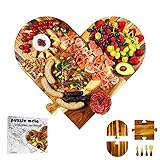 Large Charcuterie Board Set - 3 Pieces with Knife Set, Premium Acacia Wood Cheese Boards, Heart Shaped Serving Tray with Gift Box, Wedding & Bridal Shower Gift, Valentines Day Gifts