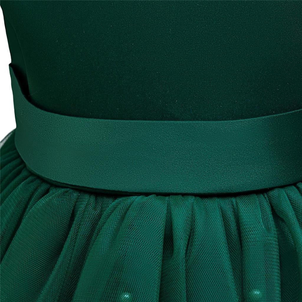 Lito Angels Vestido de Fiesta con Perlas para Niñas | Mangas con volantes, Falda amplia de tul, Perlas, Lazo trasero, Boda, Cumpleaños, Comunión