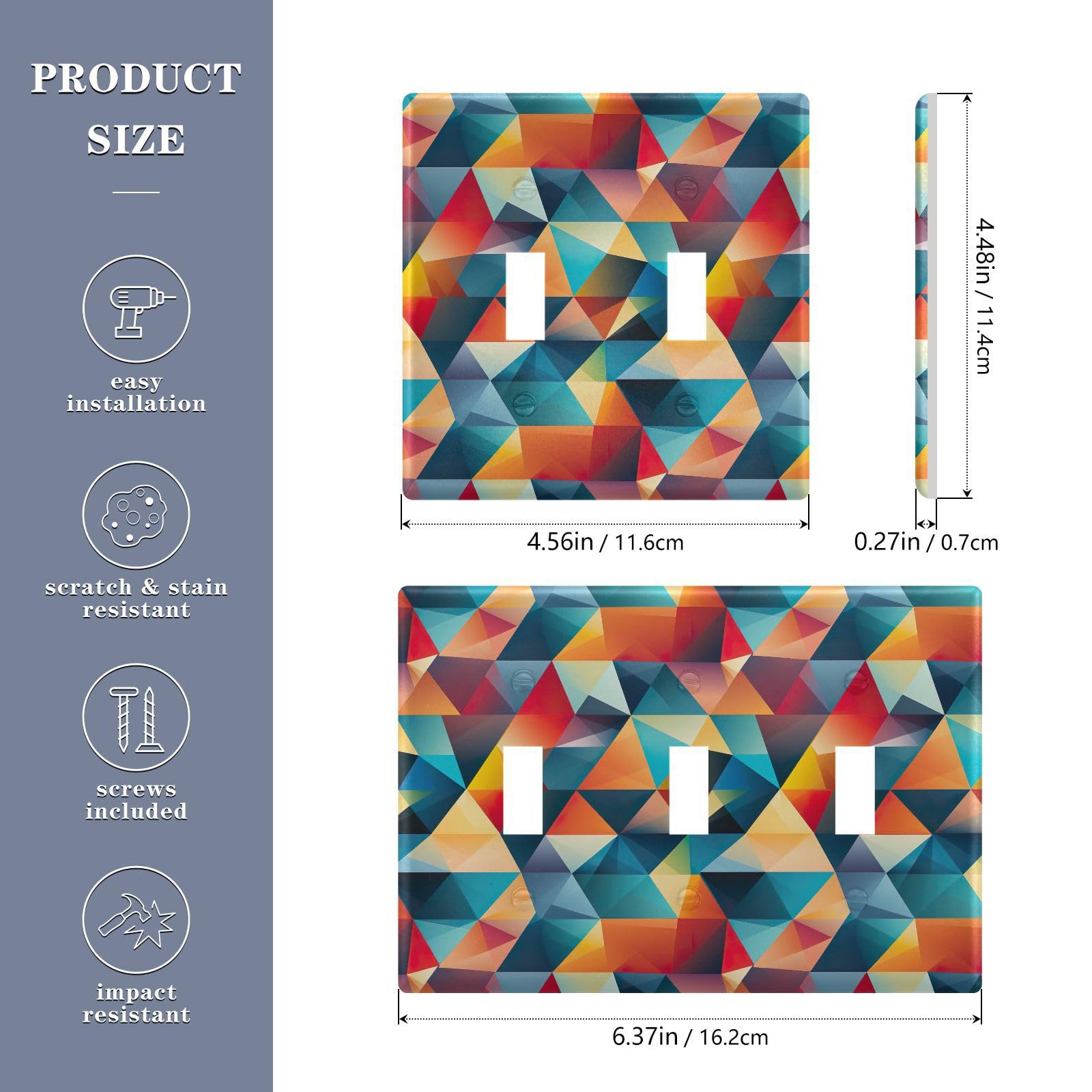 UMIRIKO Colorful Triangle Light Switch Cover Plate Covers Decorative Double Toggle Home Decor 202b2581