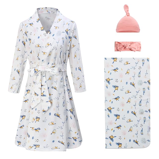 Miracle Baby Maternity Robe and Baby Swaddle Blanket Matching Robe and Swaddle Set Mom And Baby Hospital Labor