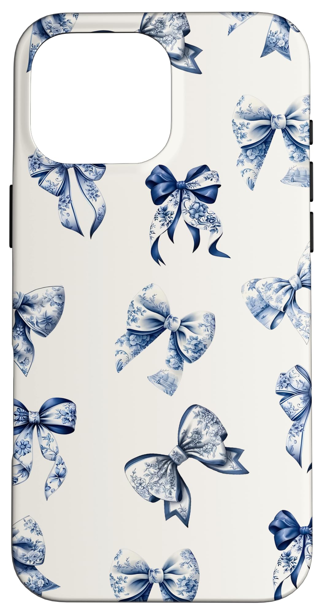 iPhone 16 Pro Max Blue and White Toile Coquette Ribbon Bows Flower Case