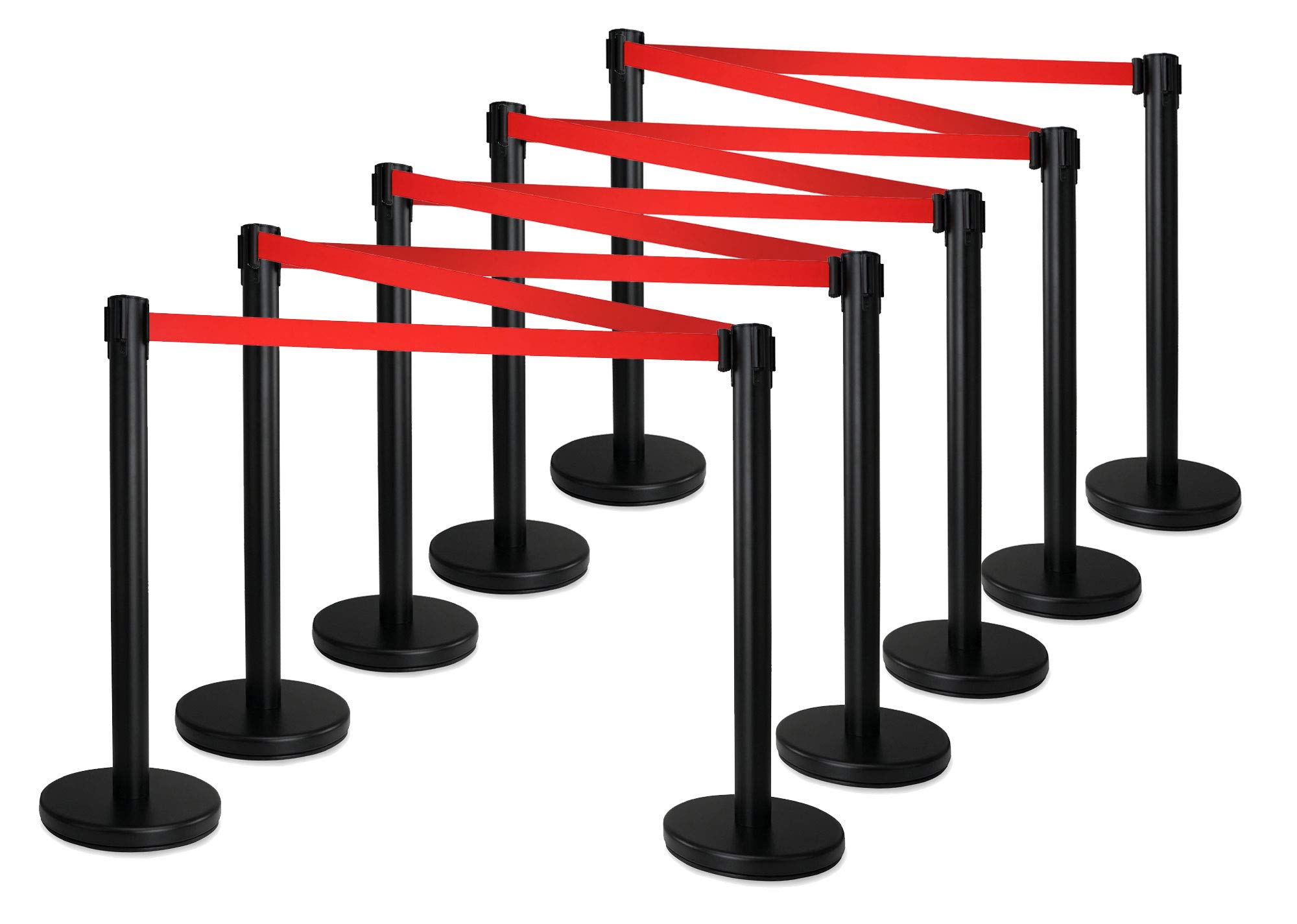 Stagecaptain PLS-200B Absperrständer Personenleitsystem 5 Paar (10 Stück Absperrpfosten, Hotel, Ausstellung, Flughafen, Vip, roter Teppich, Absperrband rot) schwarz
