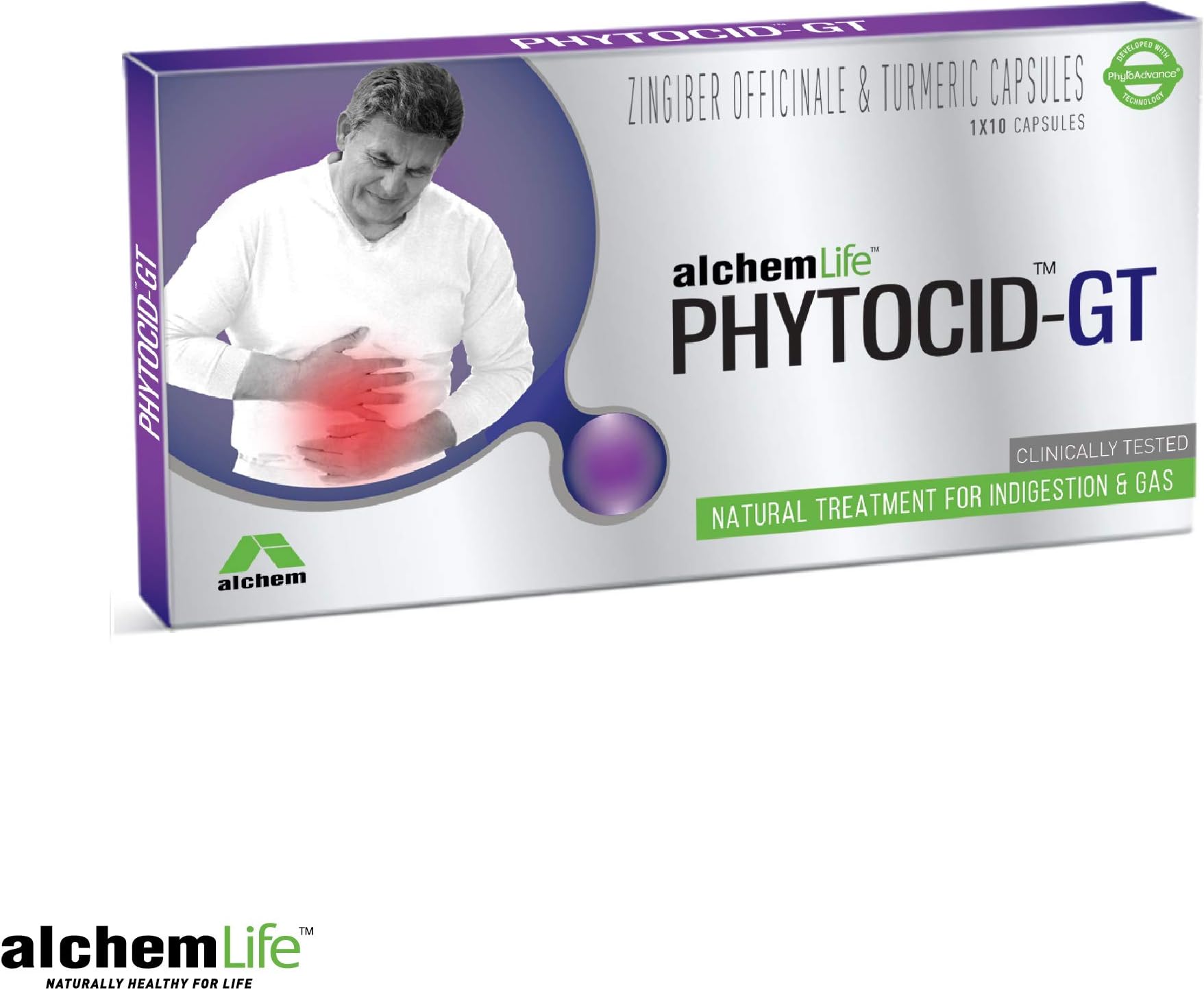 Phytocid GT® Zingiber Officinale And Turmeric Capusles For Effective Treatment of Indigestion & Gas, 10 Counts, (Pack of 5)