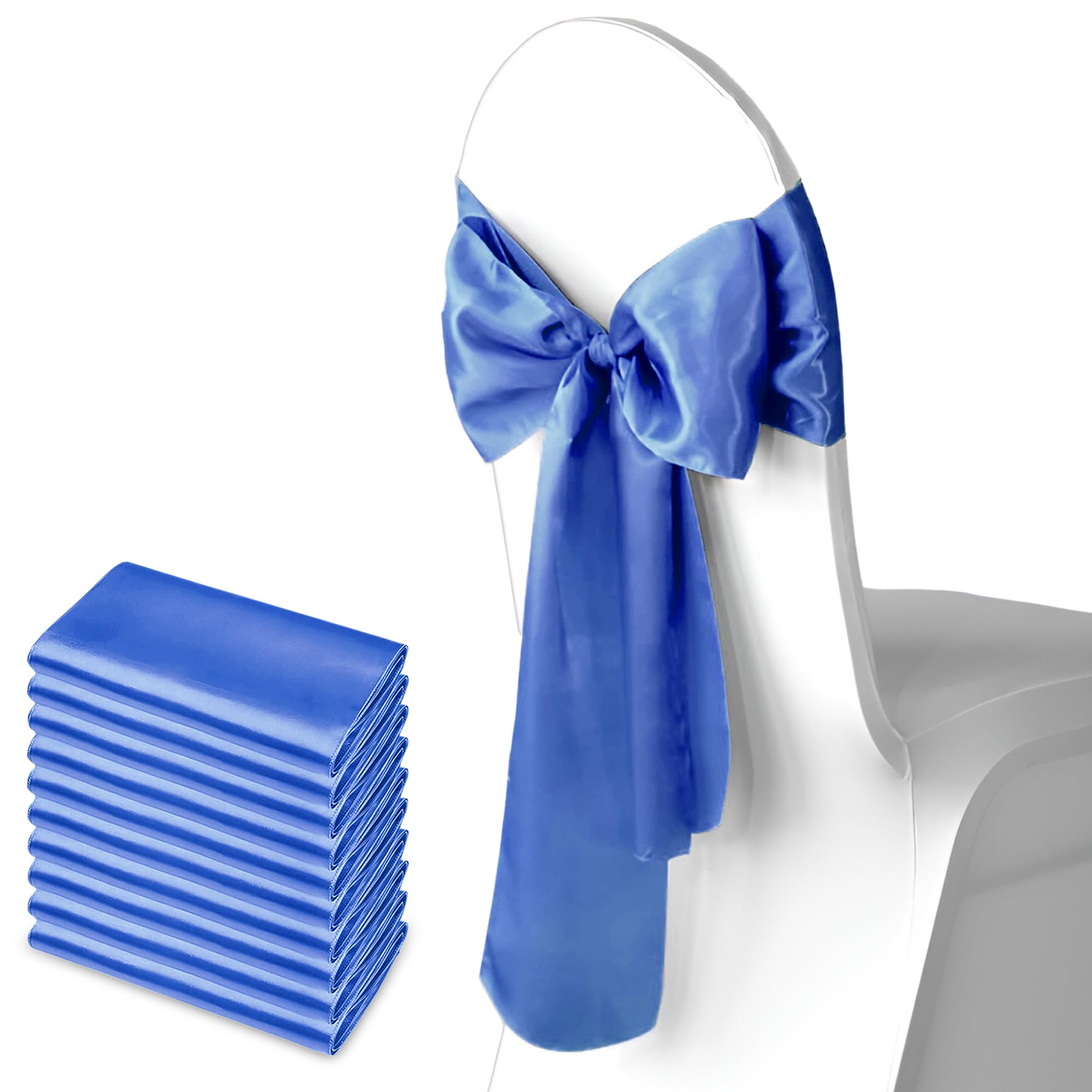 Trimming Shop 7" x 108" Royal Blue Satin Chair Saheses, 10 pcs