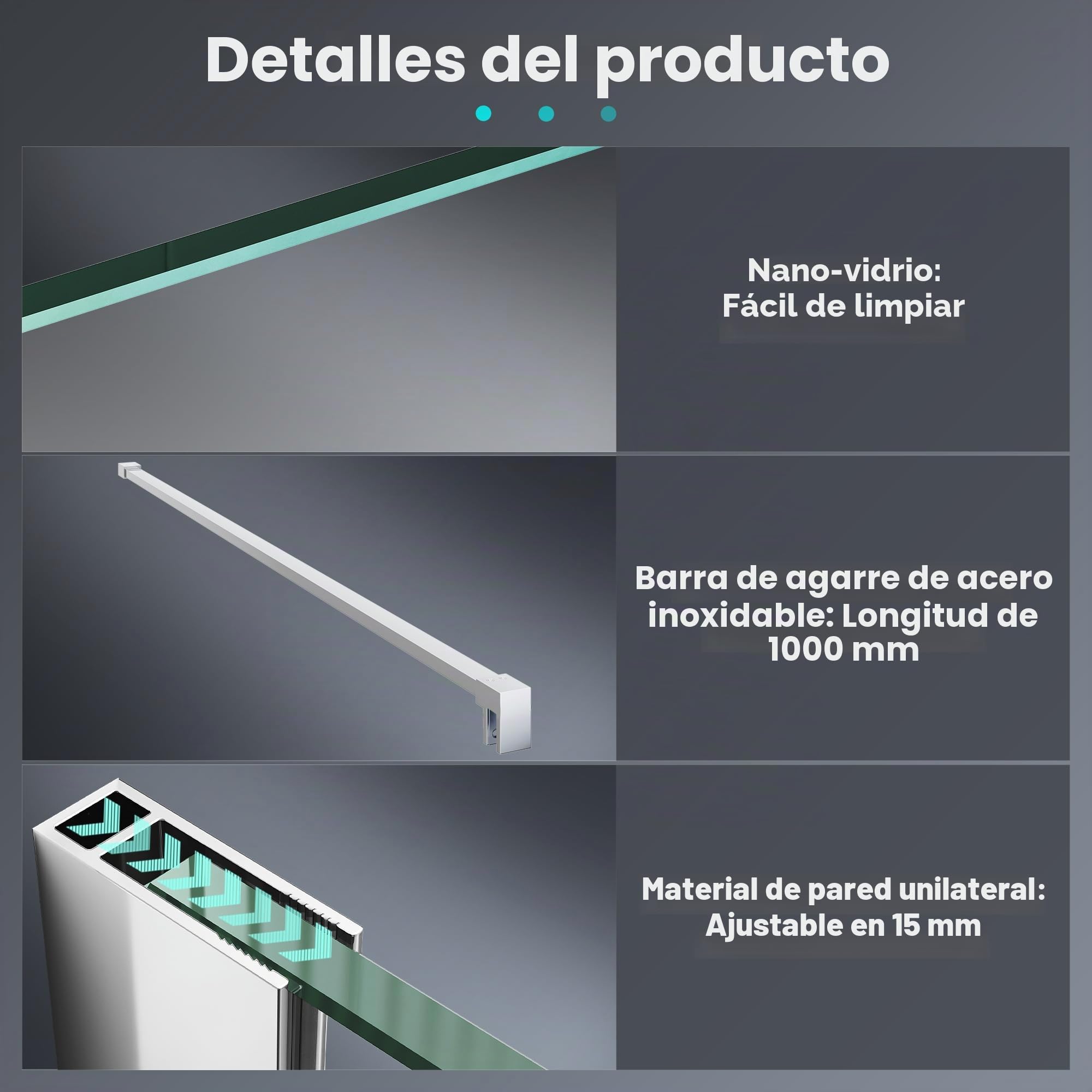 Mampara de ducha de acceso directo de 800 x 2000 mm, totalmente satinada, con cristal ESG Nano de 8 mm