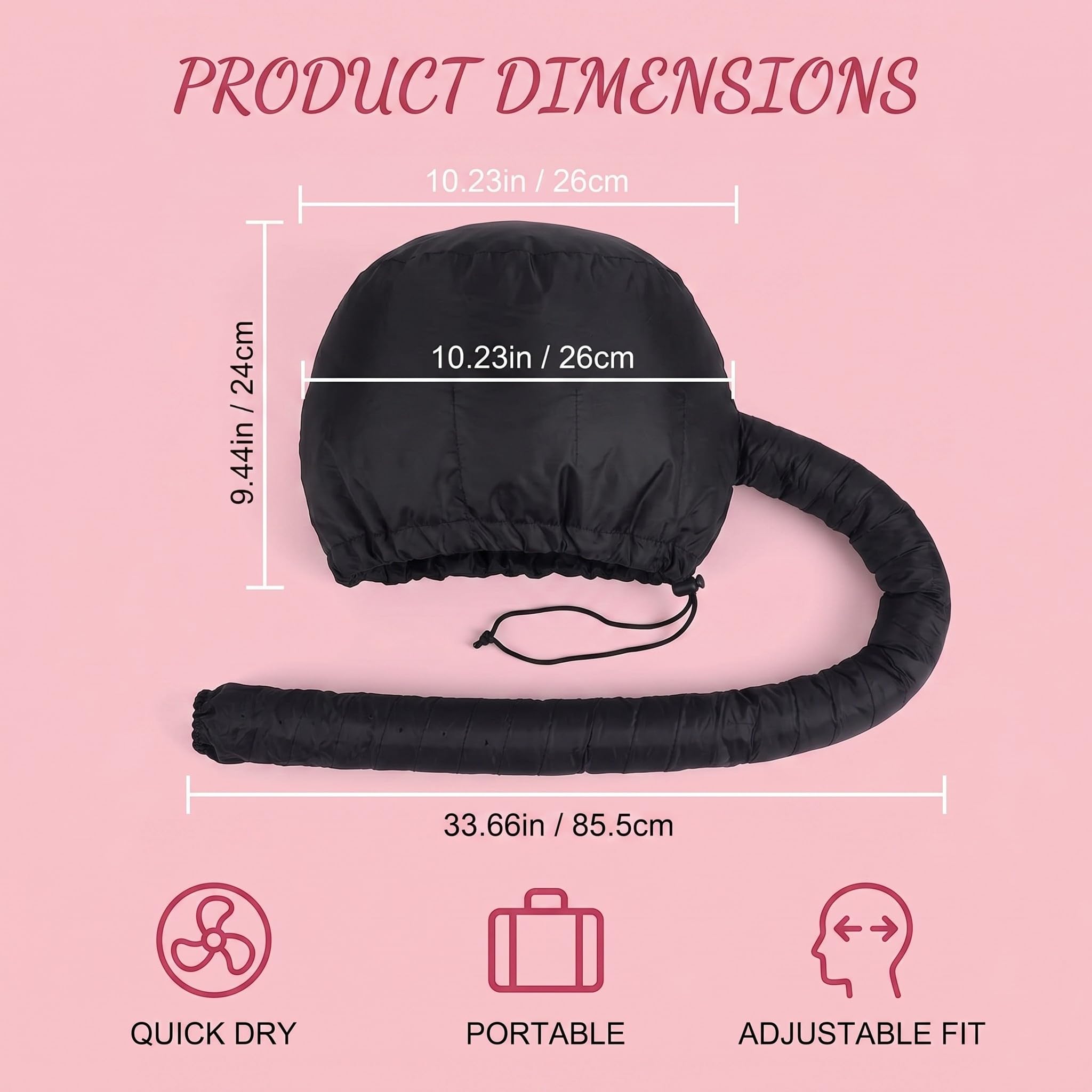 Accessori Capelli, Cuffia Asciugacapelli Per Phon, Cuffia Per Asciugare Capelli Ricci, Cuffia Asciugacapelli, Cappello Per Asciugatura Rapida, Nero, Compatibile Con Phon A Bocca Piccola