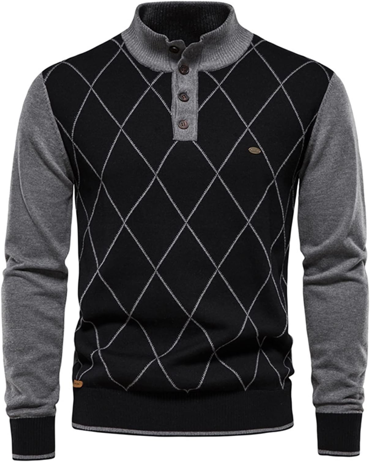 Mens Sweaters Pullover Men's Sweater Warm Casual Pullover Splicing Knitted Button Clothing(NAXY255Black,US Size L)
