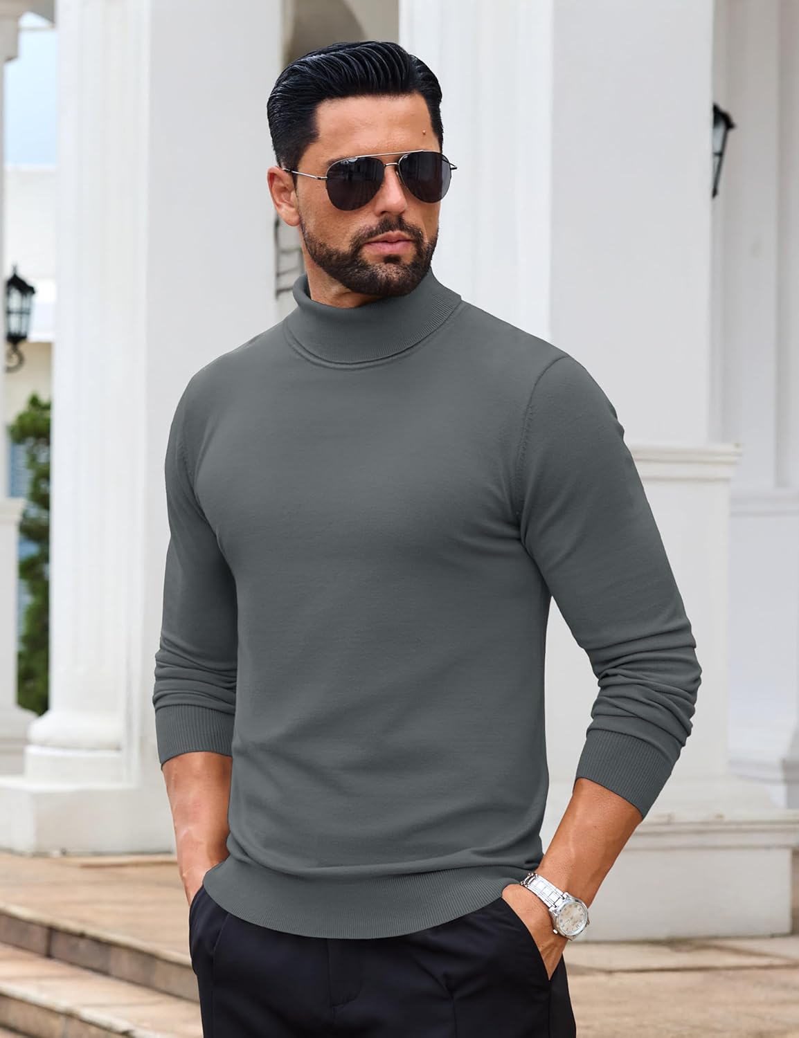 EKLENTSON Men's Turtleneck Sweaters Knitted Pullover Long Sleeve Lightweight Slim Fit Sweater Fall Winter - Image 3