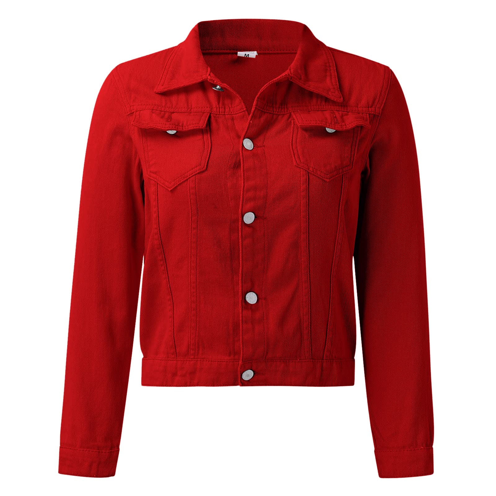 Veste en jean pour femme - Vintage - Veste en jean - Automne - Veste courte de transition avec bouton - Casual Revers Kura