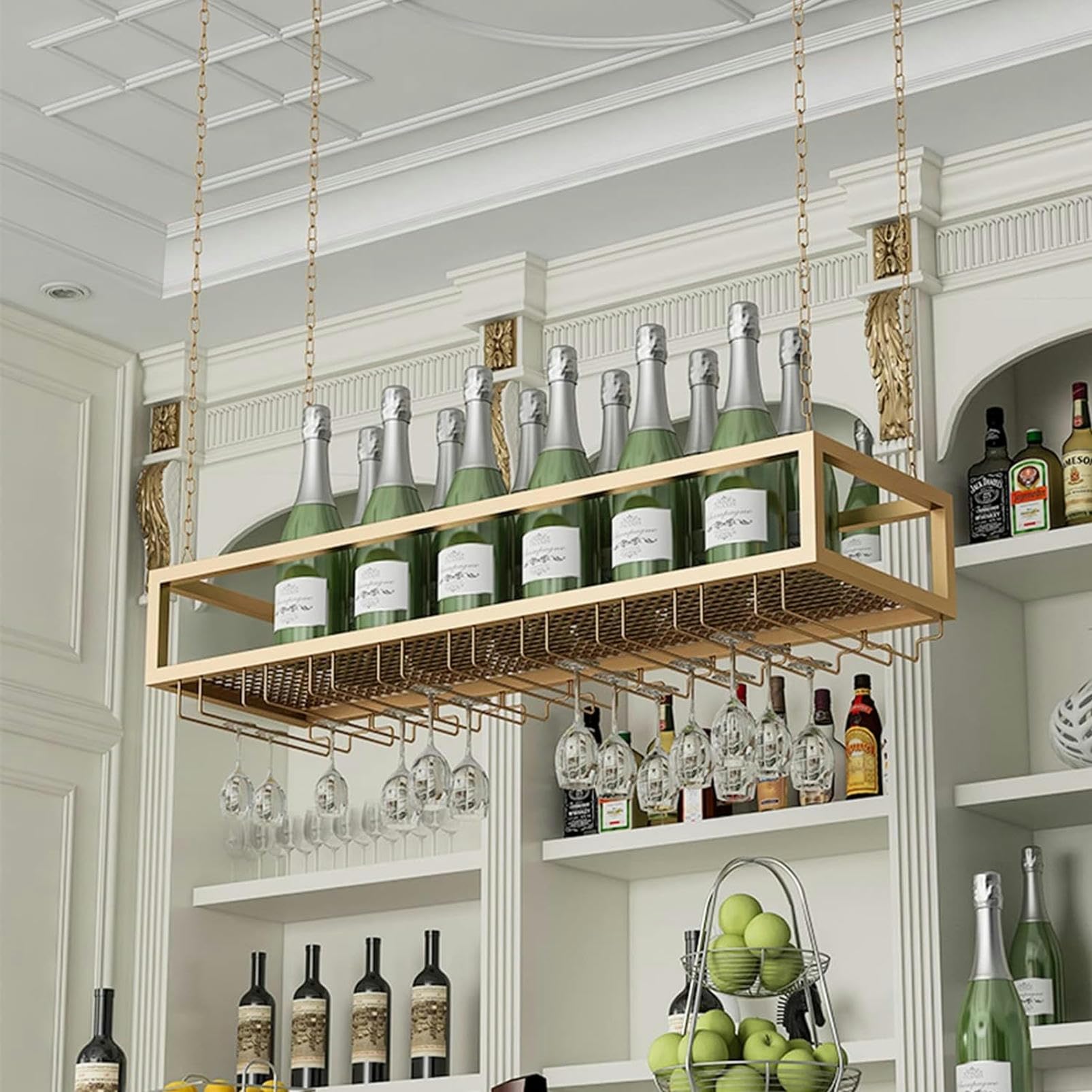 Portabottiglie da soffitto in metallo, salvaspazio, per casa, bar e cucina, nizer galleggiante per gli amanti del vino, 120 x 25 x 20 cm, perfetto per i rifugiati