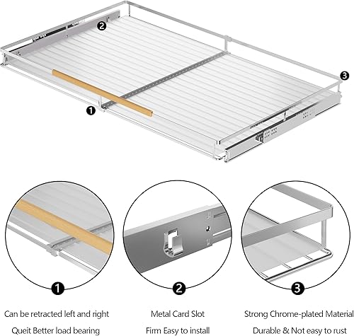 Miniatura 8 de SANNO Organizador de gabinete extraíble, cesta deslizante para cajones de despensa, estante deslizante expandible debajo del fregadero, cajones de