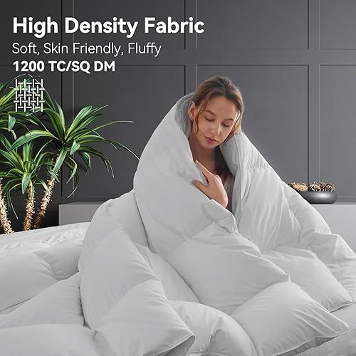 Vista 18 de L LOVSOUL Edredón de fibra de plumón de ganso tamaño Queen, 100% algodón orgánico, 1200 TC, 750+FP, colección de hotel, edredones blancos para todas