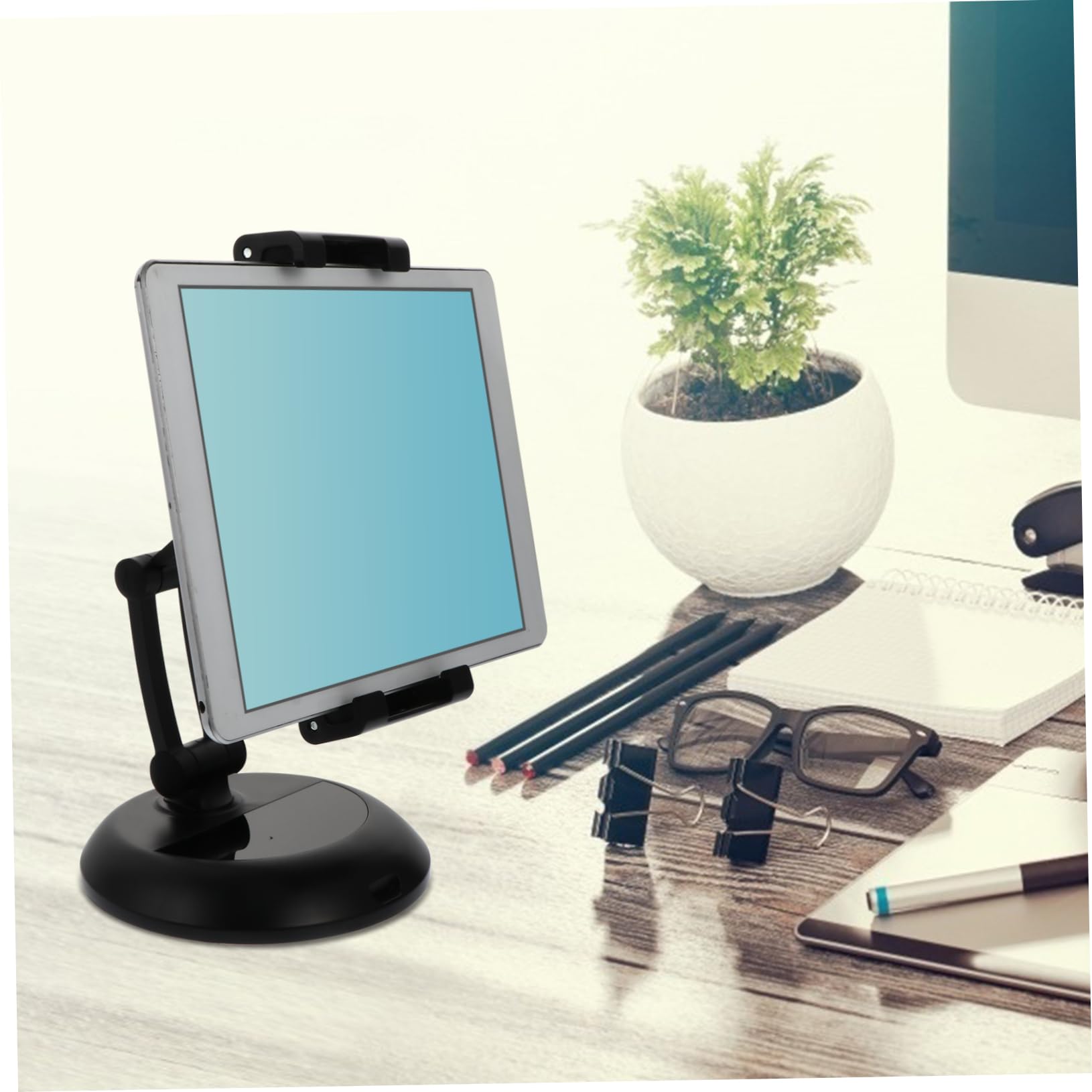 Supporto da Tavolo per Telefono e Tablet Nero in Abs e Metallo | Salvaspazio, Leggero e Pieghevole, Base Antiscivolo per Scrivania, Formato Compatto da Portare Sé
