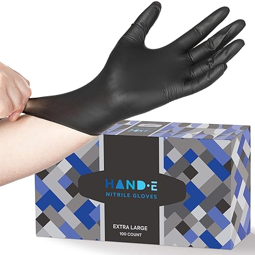 Hand-E Touch Black Nitrile Medical Gloves - Extra Thick 5 Mil Small - 100 Count - Latex & Powder Free Surgical Exam Gloves