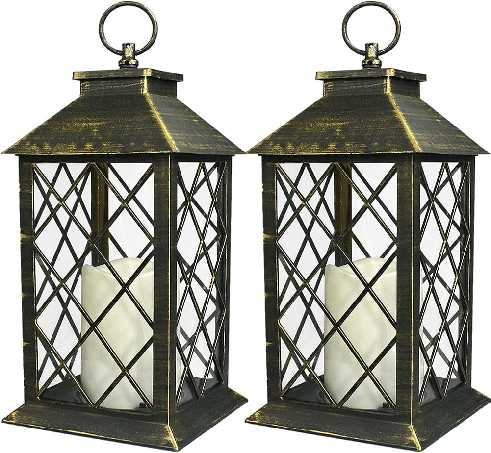 Bright Zeal 2Pack 13.5" Vintage Candle Lantern with LED