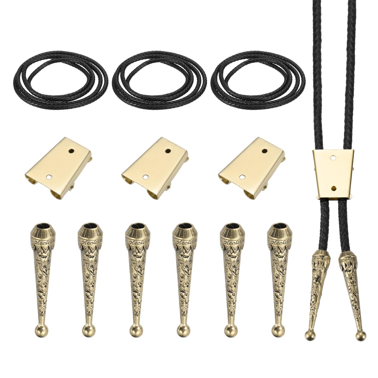 Cordon tressé en cuir noir pour fabrication bolo tie doré