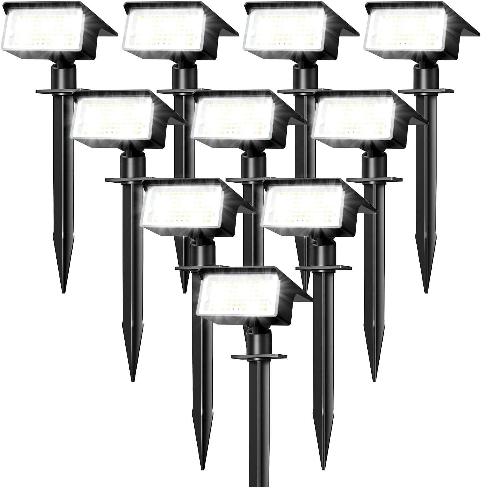 nipify 10 Pack Solar Spot Lights Outdoor, [ 75 LED/4 Modes ] Solar Spotlights Outdoor Waterproof 2-in-1 Auto On/Off Solar Landscape Lighting for Outside Yard Wall Garden Pathway（Cool White