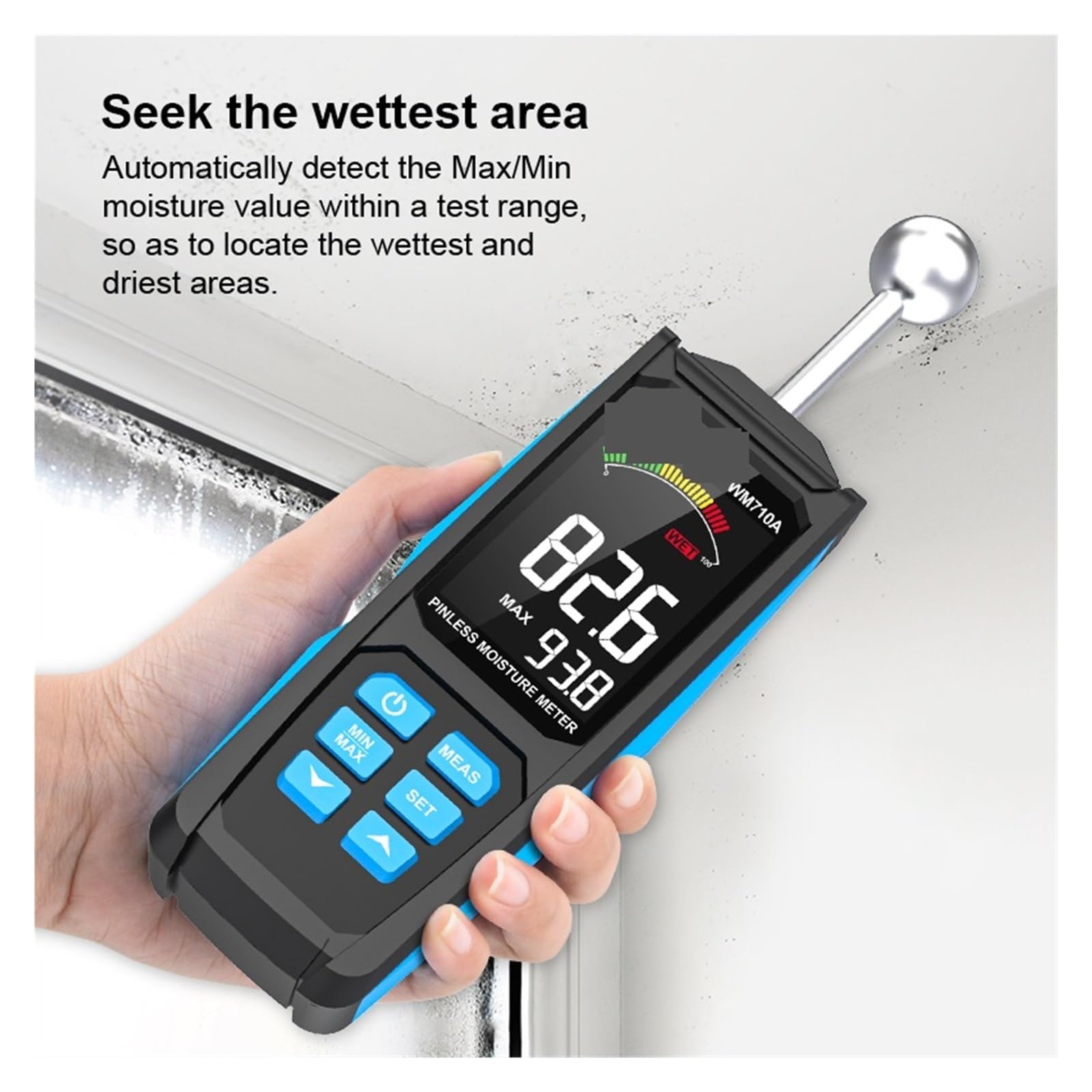 Digitaler Holzfeuchtemesser, Detektor, Alarmfunktionstester, Berührungsloses Hygrometer