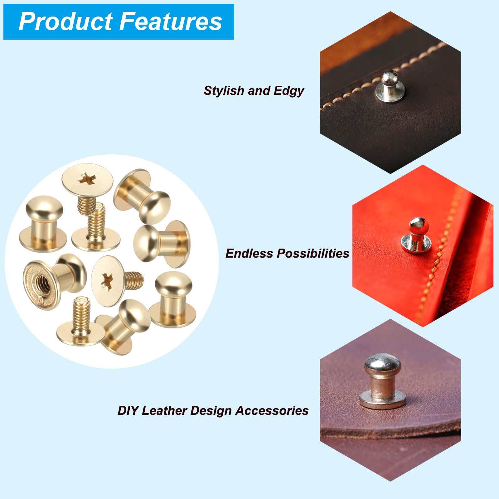 PATIKIL 8x7.5x6mm Spikes for Clothes 30 Set Metal Button Spikes with Punch & Screwdriver Screw Kit Flat Head Rivets Screw DIY Leather Barrel Studs Hardware Trim Craft - Image 4