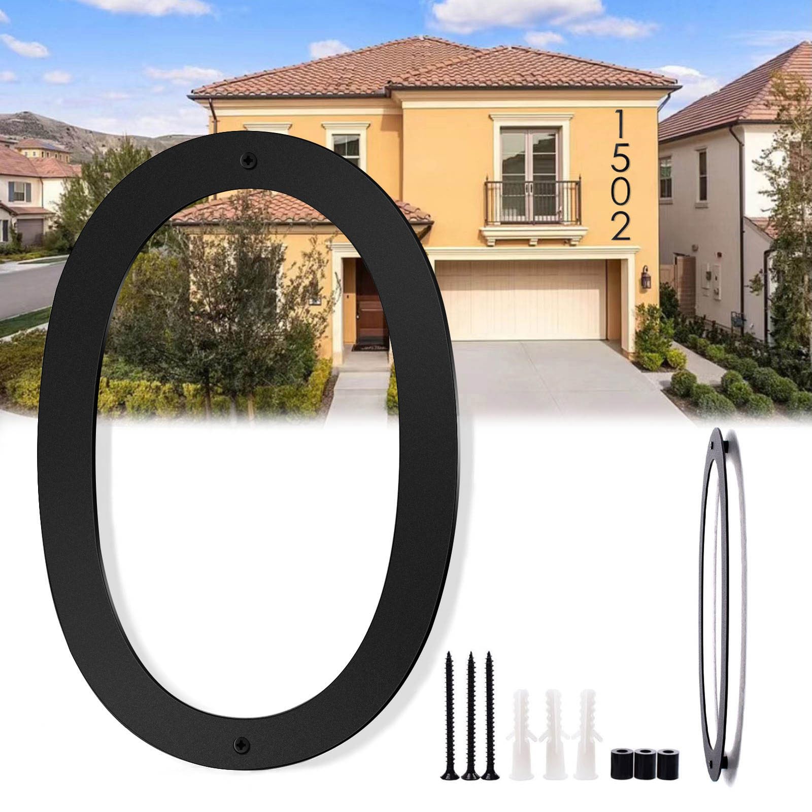 16 Inch Stainless Steel House Numbers for Outside, Extra Large Address Numbers for House, Large Modern Floating House Numbers, Matte Black Steel 16'' Address Number 0
