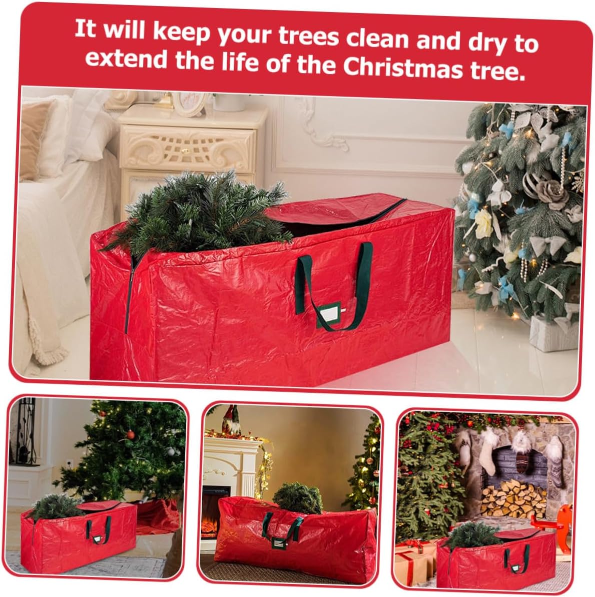 Homoyoyo Waterproof Christmas Tree Storage Bag Large Holiday Tree Pouch with Zippered Closure and Handles Dustproof Storage Organizer for Xmas Decorations 165x38x76cm Red