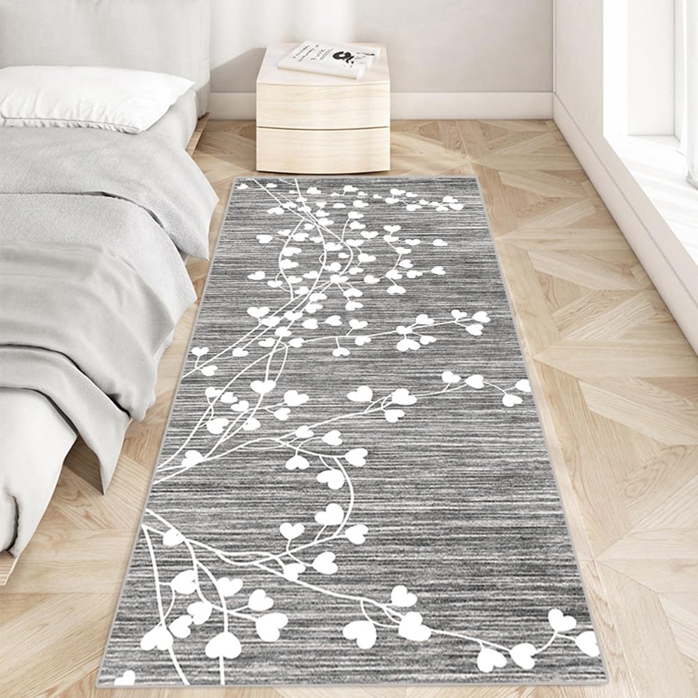 Siunwdiy Tapis Couloir Long Antiderapant Chemin Gris 120x420cm Vintage Floral Tapis De Cuisine Devant Evier Au Metre Lavable Doux Polyester Tapis D'EntréE Interieur Absorbant