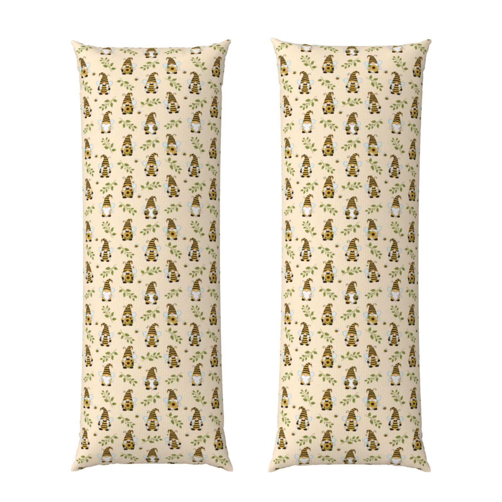Body Pillowcase 20x60 Cute Gnomes Bees Sunflowers Print, Soft Velvet Pillow Cover with Hidden Zipper, Wrinkle Resistant Cushion Case for Bedroom Home Sleeping