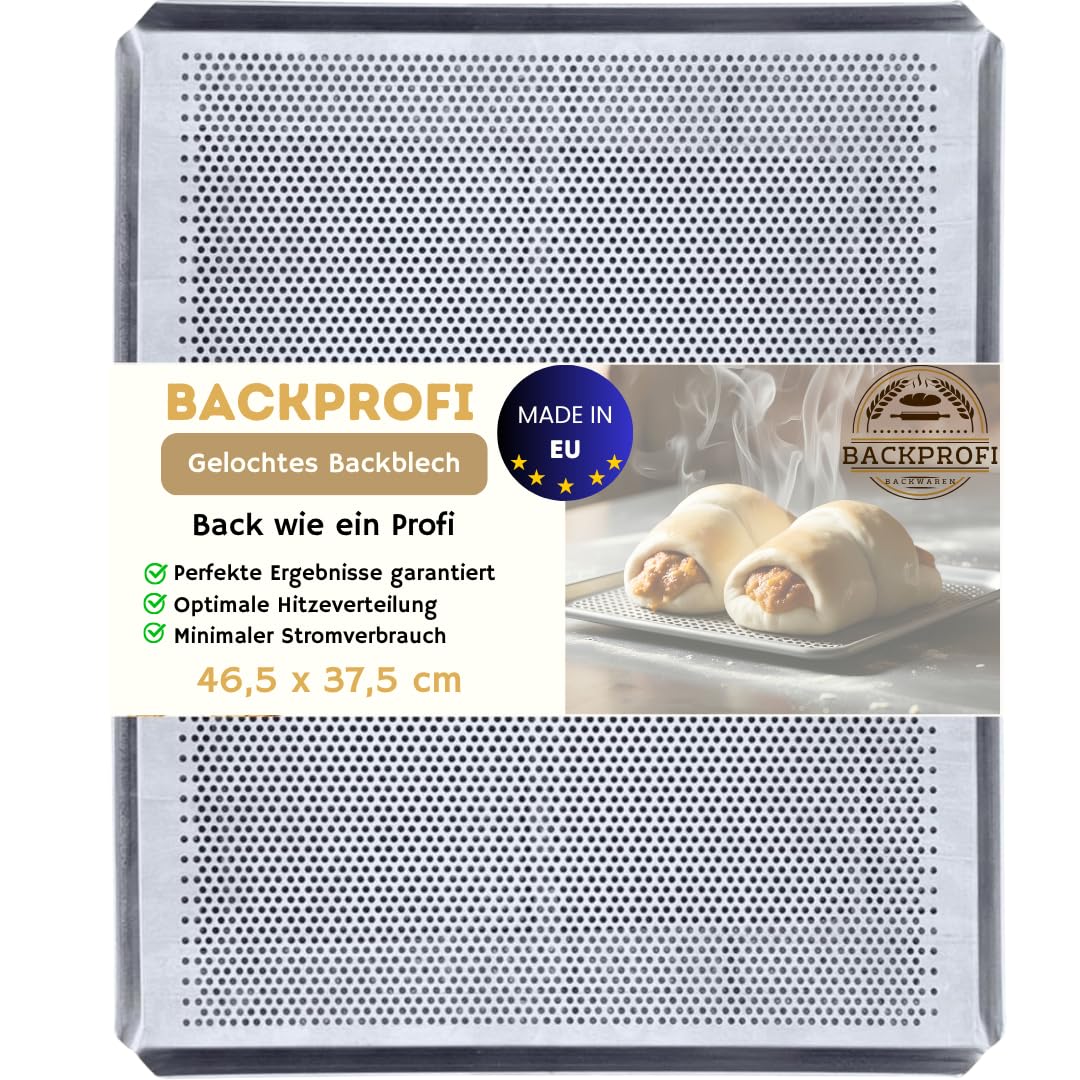 PREMIUM LOCHBLECH 46,5 x 37,5 cm – Gelochtes Backblech für knuspriges Backen wie beim Profi: Ideal für Pizza, Brot, Baguette & Kuchen – kompatibel mit Bosch, Siemens, Neff, AEG, Whirlpool u.v.m.