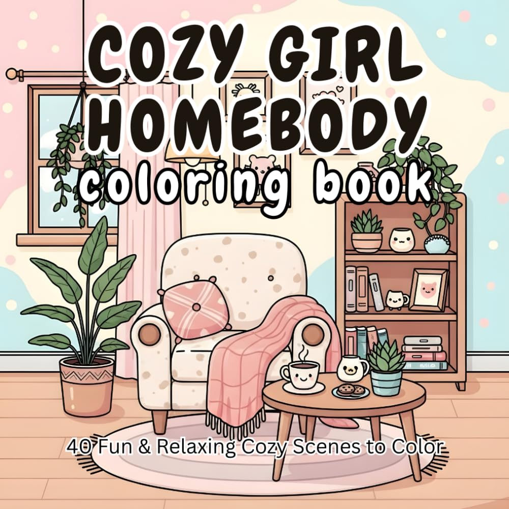 Cozy Girl Homebody Coloring Book: 40 Cute, Relaxing, Bold & Easy Coloring Pages for Cozy Vibes and At-Home Creativity