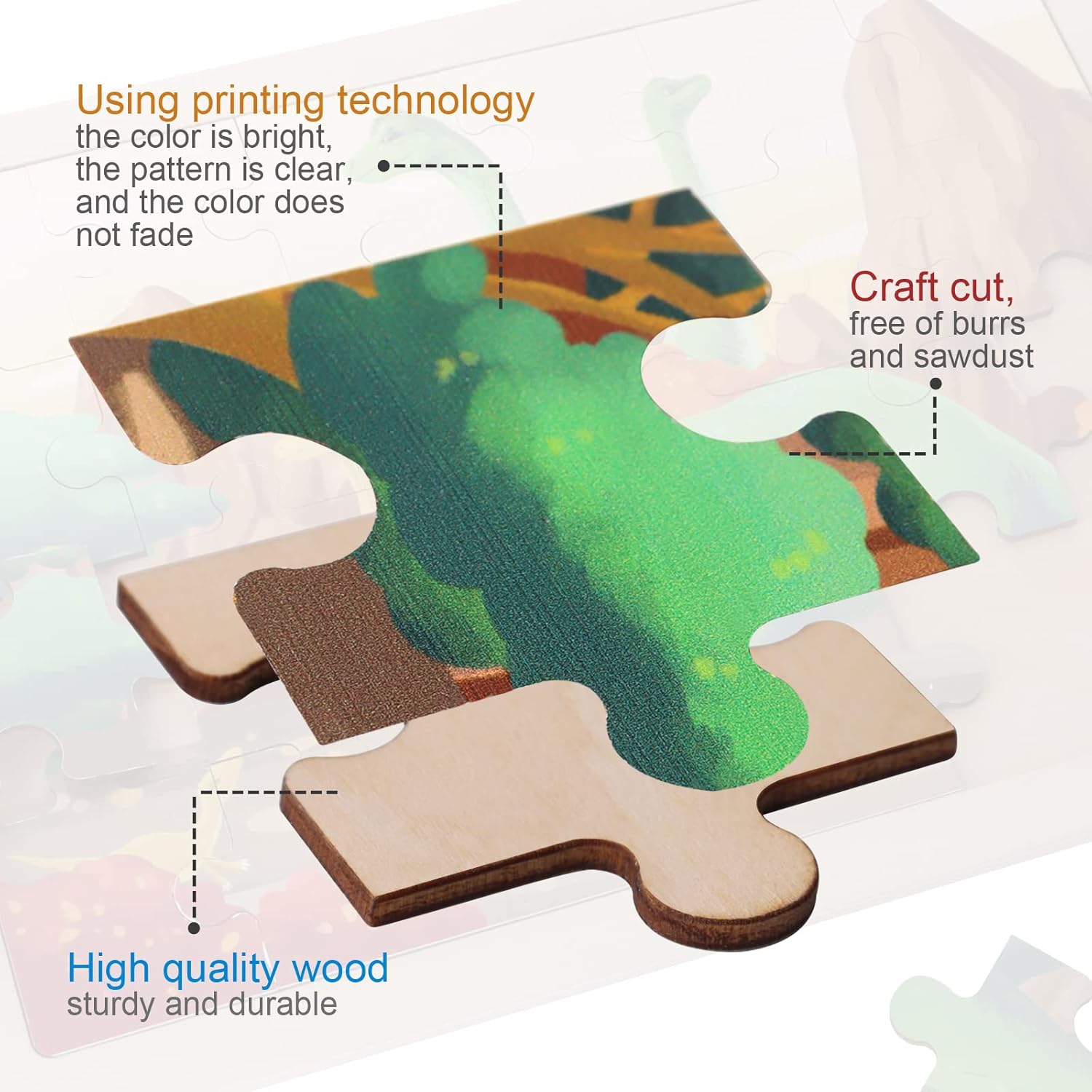 BESTAMTOY Wooden Dinosaur Puzzles for Kids Ages 3-5.4 Packs 24 PCs Jigsaw Puzzles Preschool Educational Brain Teaser Boards Toys Montessori Toys for 3 Years Old and Up