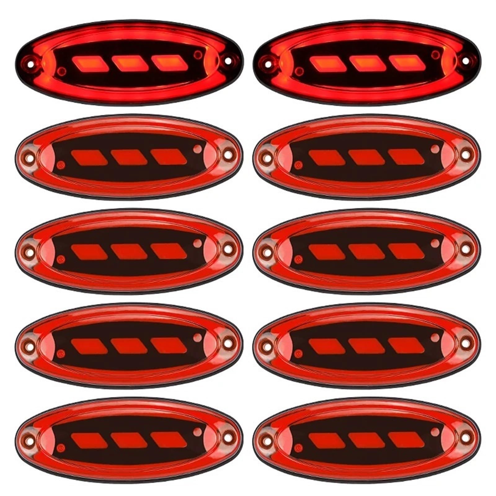 10 Uds. Luces LED de posición lateral ovaladas de 12V-24V for remolque, camiones, caravana, lámpara de liquidación(10pcs Red)